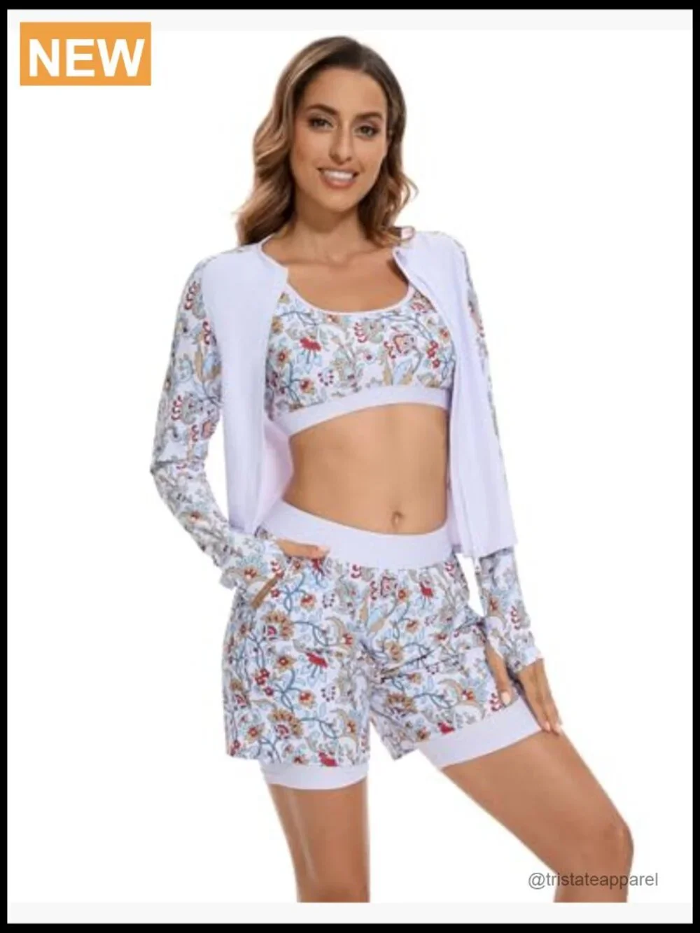 3 Piece Rash Guard Set Long Sleeve Swimsuit with Boyshorts Bra UPF 50+